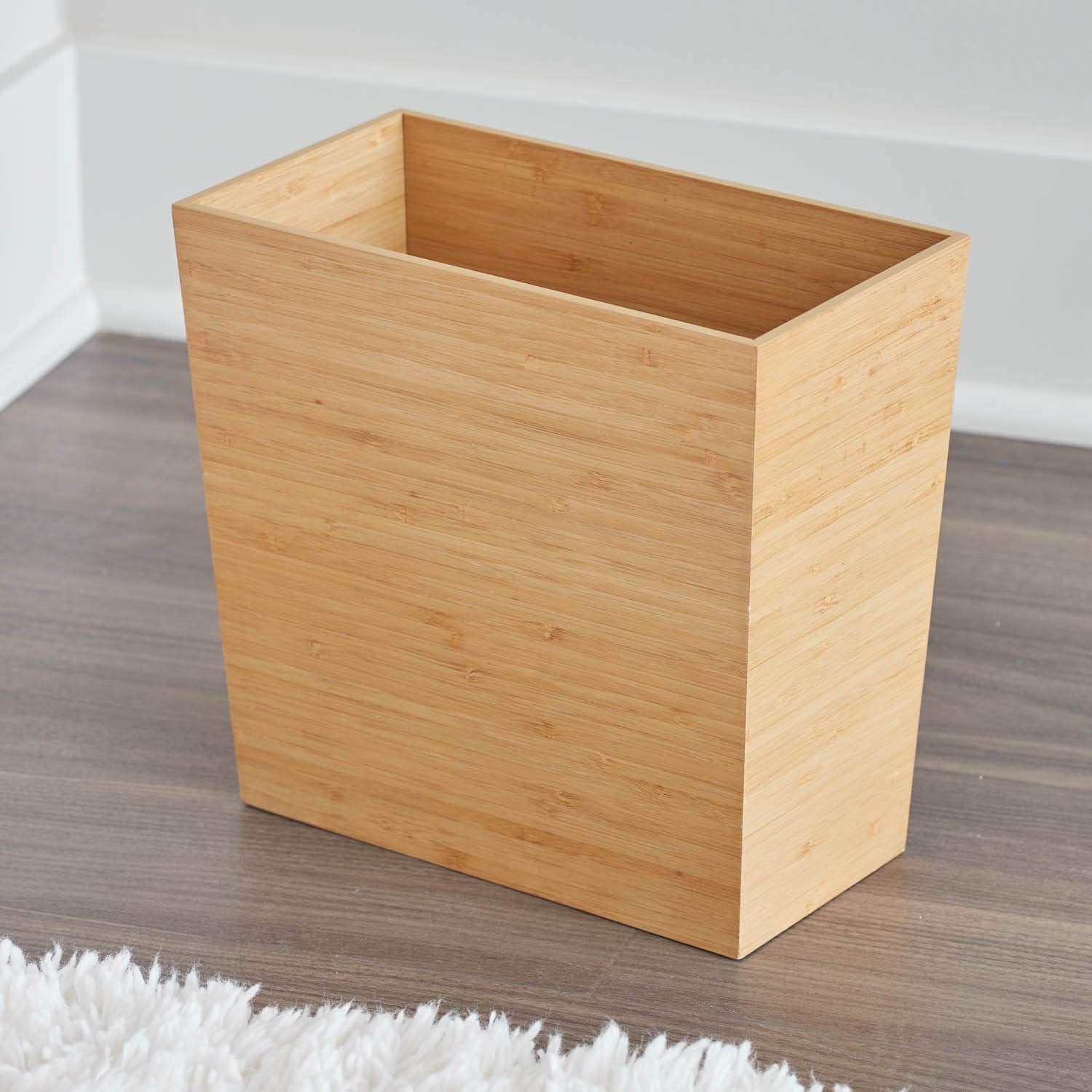 Rectangular Bamboo Waste Basket, The Formbu Collection – 10.5" x 5.75" x 10”, Natural Wood Finish | Natural Wood Finish