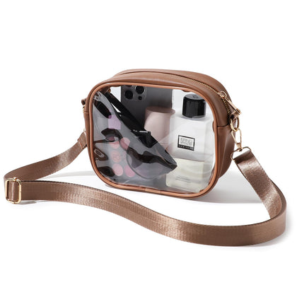 Clear Purse Crossbody Bag for Women Stadium Approved, Small Leather Clear Bag with Adjustable Strap for Concert