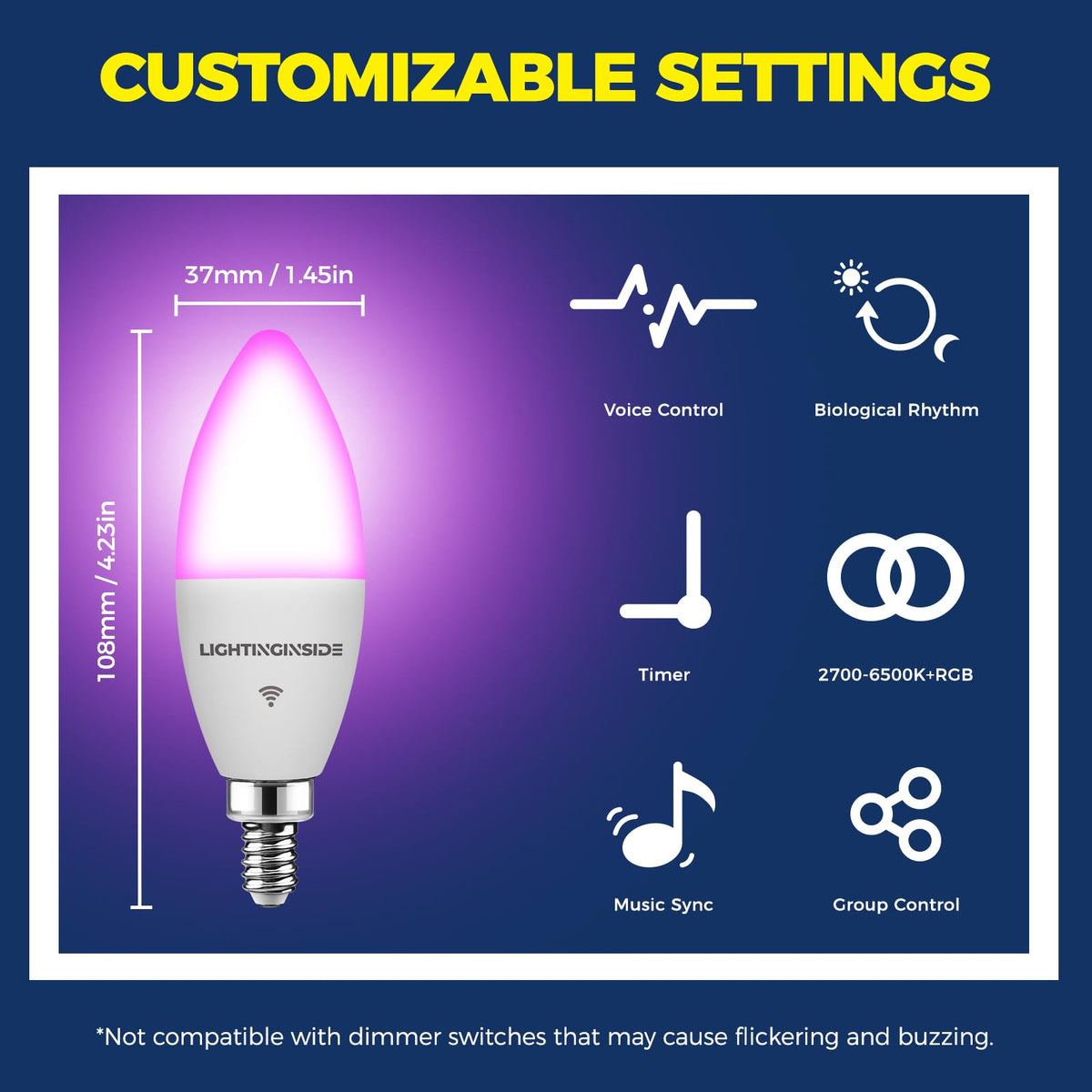 E12 Smart Bulbs 60W Work with Alexa/Google Home, 3 Pack