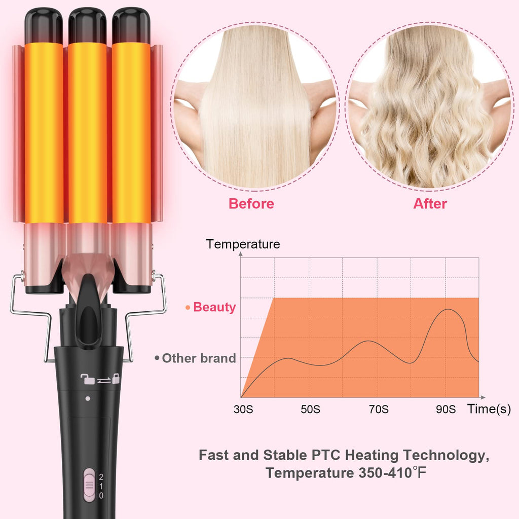 Curling Wand Set, Curling Iron Interchangeable 3 Barrel Wand Curler
