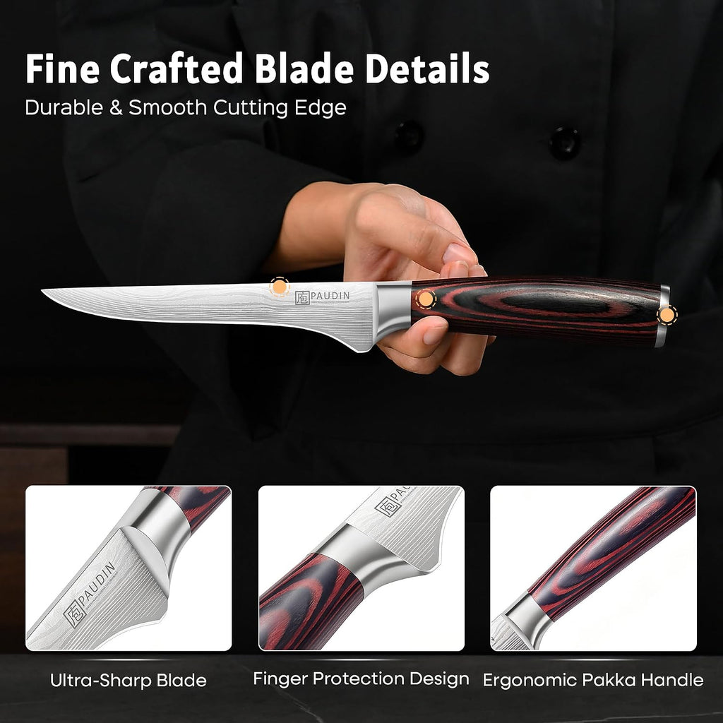 Boning Knife 6 Inch, Super Sharp Fillet Knife, German High Carbon Stainless Steel Deboning Knives, Professional