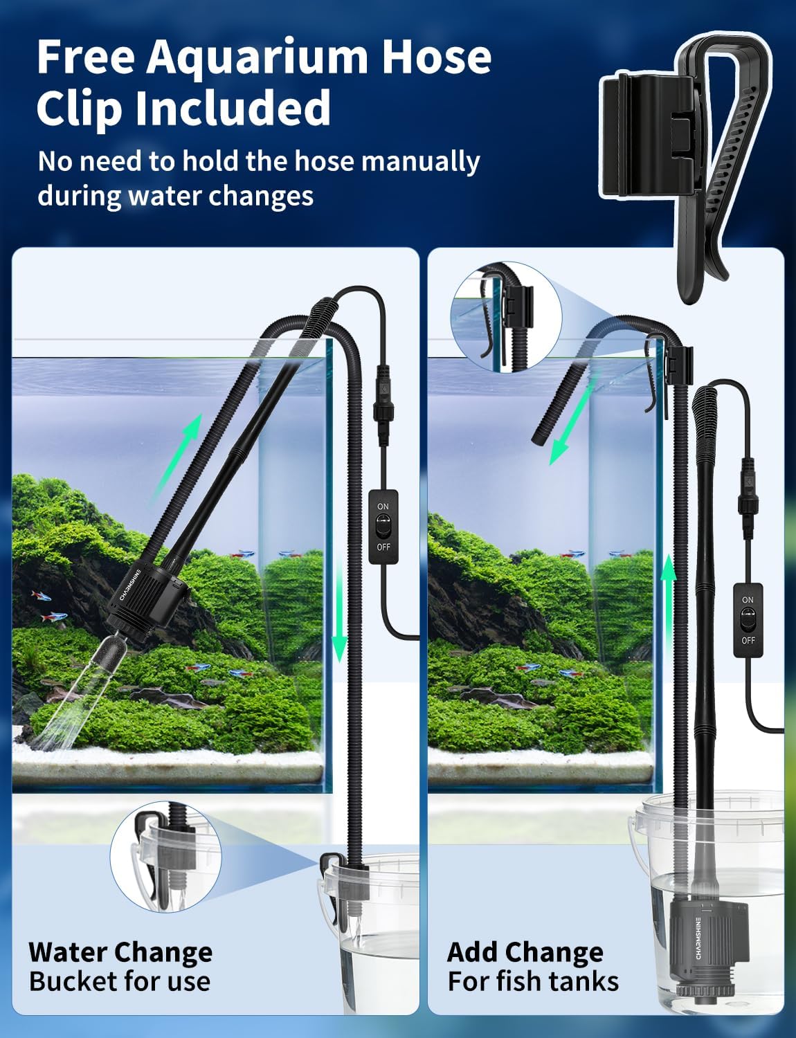Gravel Vacuum for Aquarium, 6 in 1 Fish Tank Cleaner Tool Kit Electric Vacuum Gravel Cleaner for Aquarium Automatic