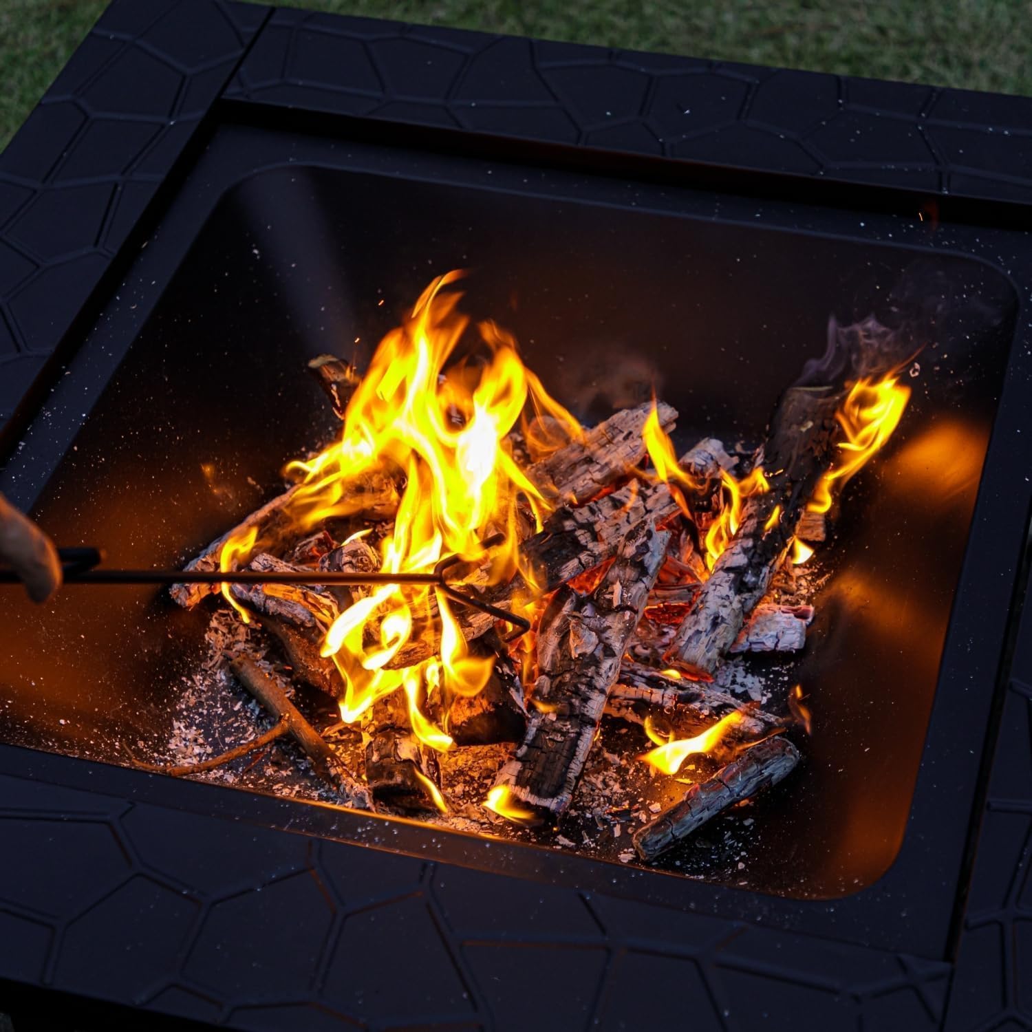 Fire Pit Table 32 Inch Square Metal Stove for Patio, Backyard