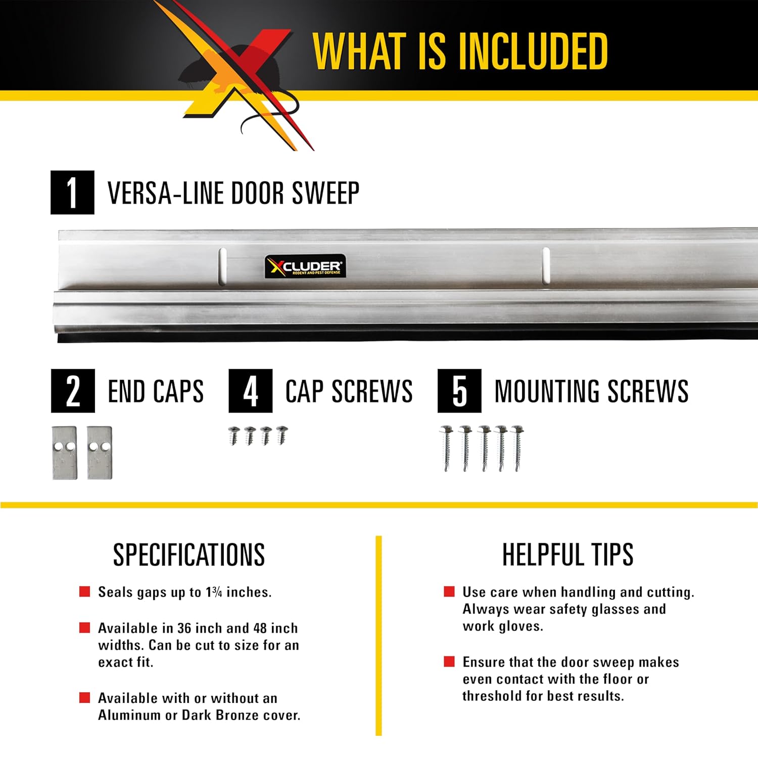 36" Versa-Line Rodent Proof Door Sweep, Mill Aluminum Finish – Seals Out Rodents and Pests, Easy to Install, Maximum