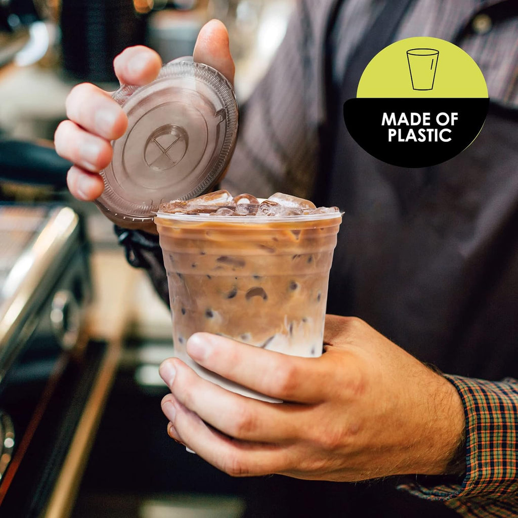 Clear Plastic Flat Lids with Straw Slot,Fits 16-24 oz Cups,100-Pack