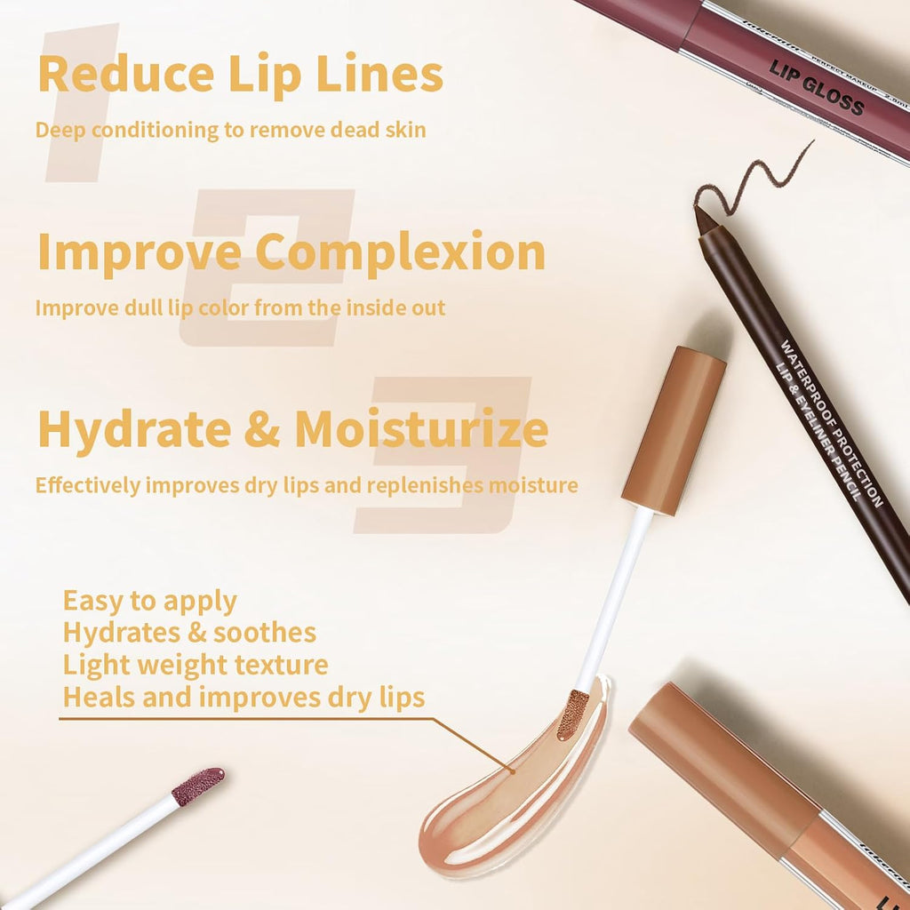 2 Colors Nourishing Lip Gloss Hydration Non-Sticky Plumping Lip Kit for Women, Natural Nude Tinted Lip Glow Oil