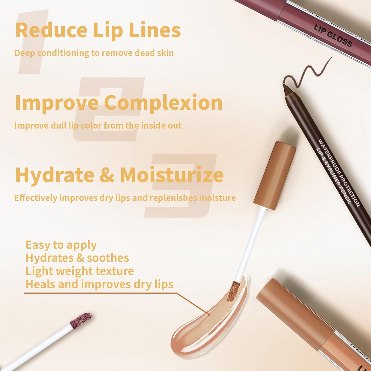 2 Colors Nourishing Lip Gloss Hydration Non-Sticky Plumping Lip Kit for Women, Natural Nude Tinted Lip Glow Oil
