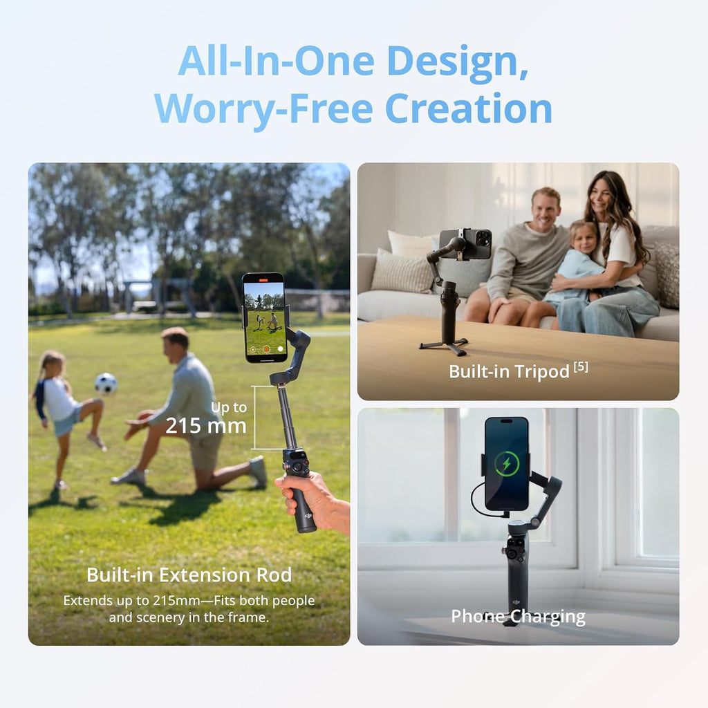Osmo Mobile 8 Standard Combo, Gimbal Stabilizer for Phone | AI Native Tracking, 360° Pan Rotation, Built-in Extension
