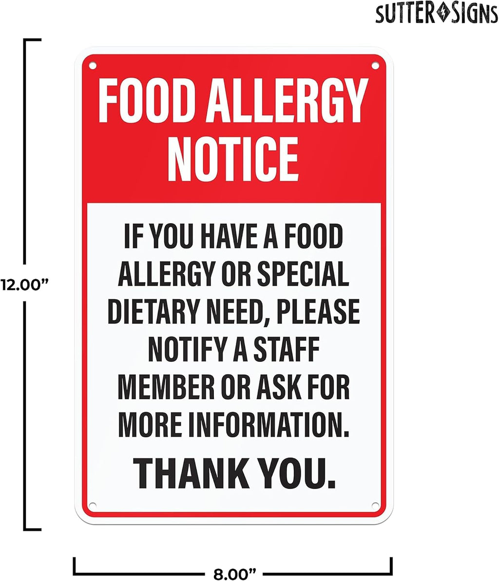 Food Allergy Notice Sign 12" x 8"