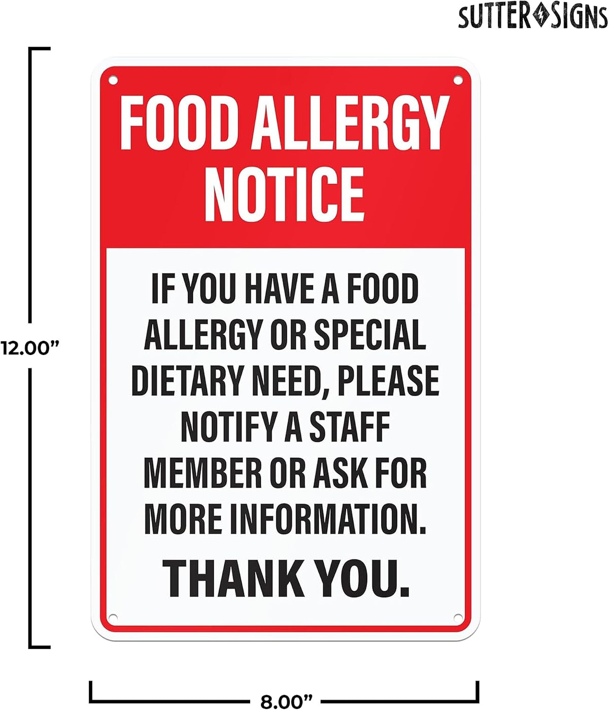 Food Allergy Notice Sign 12" x 8"
