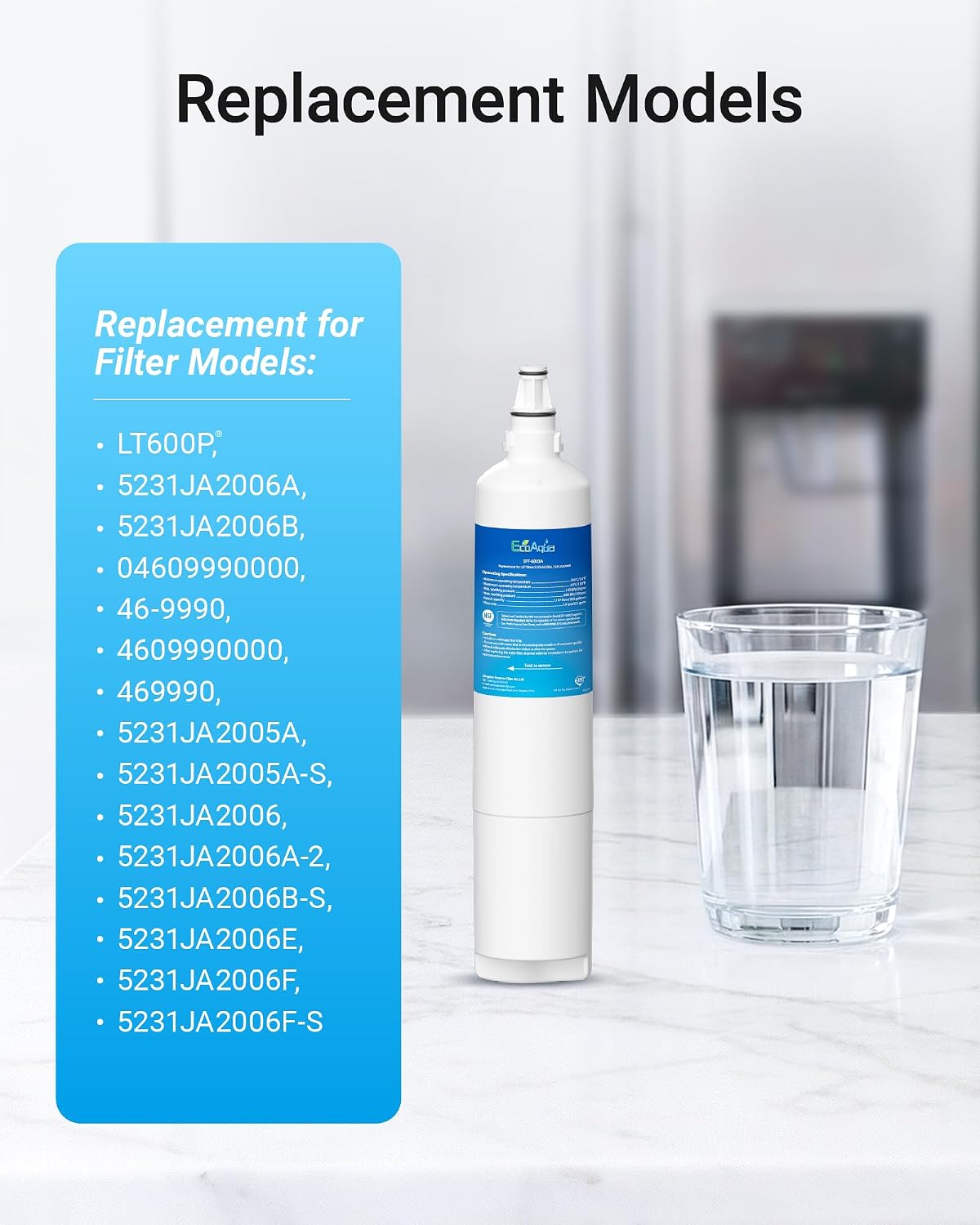EcoAqua 5231JA2006A Refrigerator Water Filter Replacement for LG LT600P