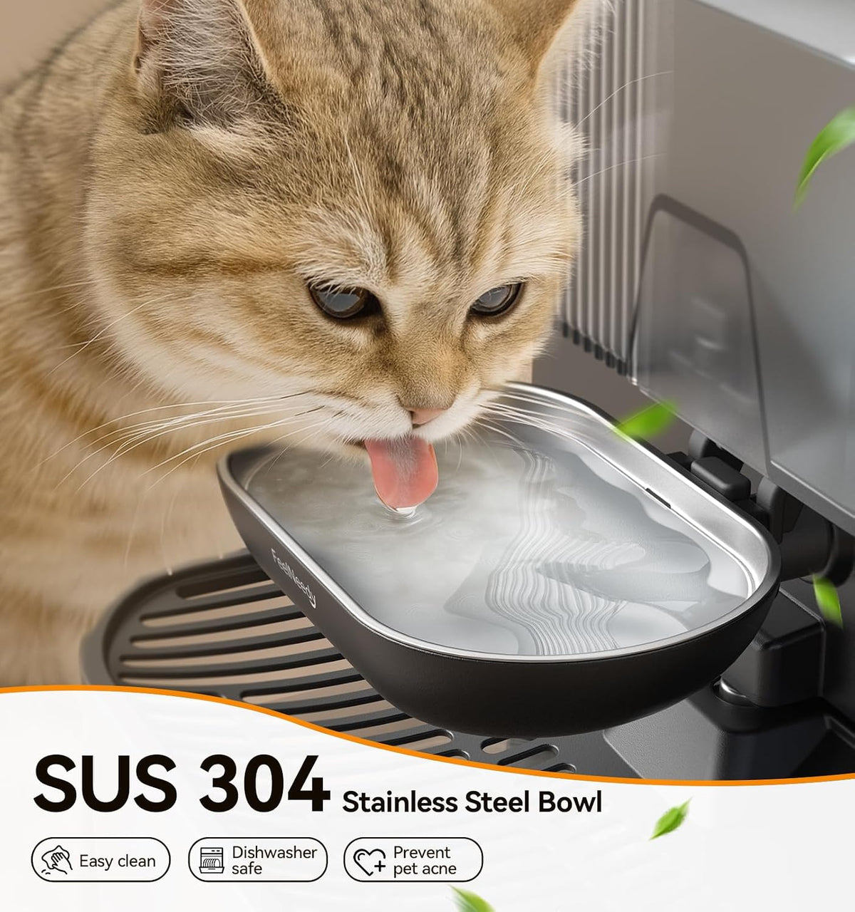 Wireless Cat Water Fountain No Filters, Wastewater Separation, FEELNEEDY Stainless Steel Bowl, 3.5L Pet Water