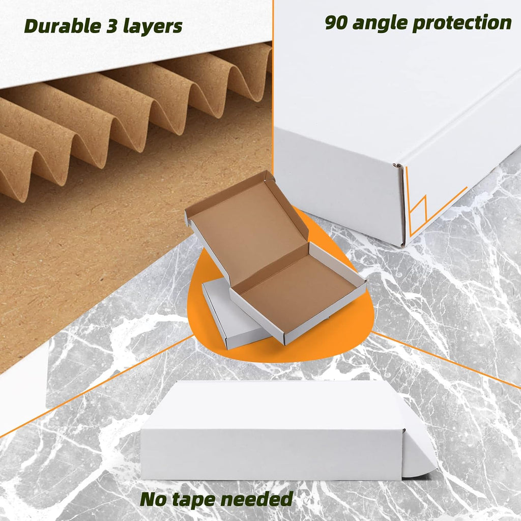 13x10x2 White Shipping Boxes, 20 Pack Corrugated Cardboard Box for Mailing Packing Mailer