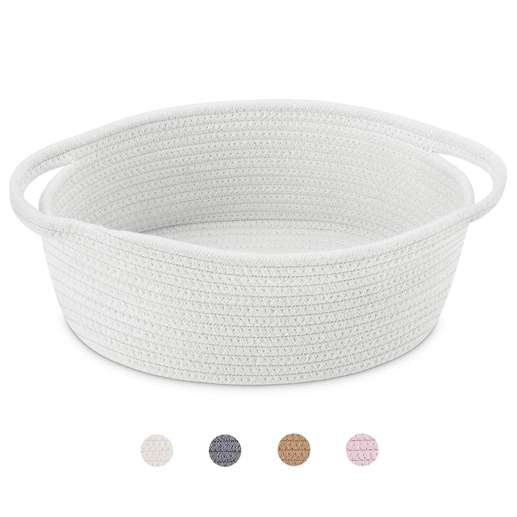 Small Woven Baskets, 12"x8"x5" Rope Baby Toy Storage Basket with Handle, Durable Gift Basket Empty for Graduation