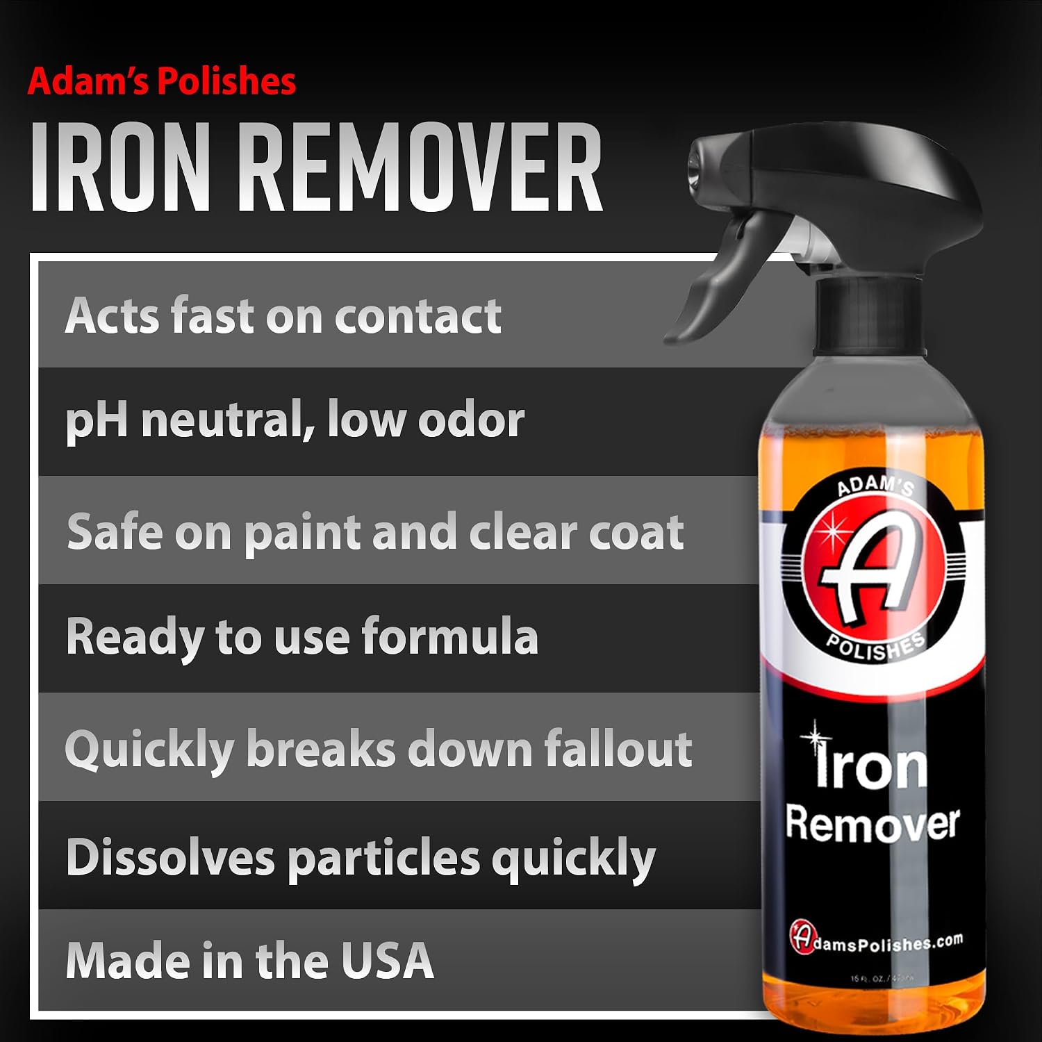 Adam's Iron Remover (16oz, 2 Pack) - Fallout & Iron Remover Spray for Car Detailing Removes Iron Particles in Auto