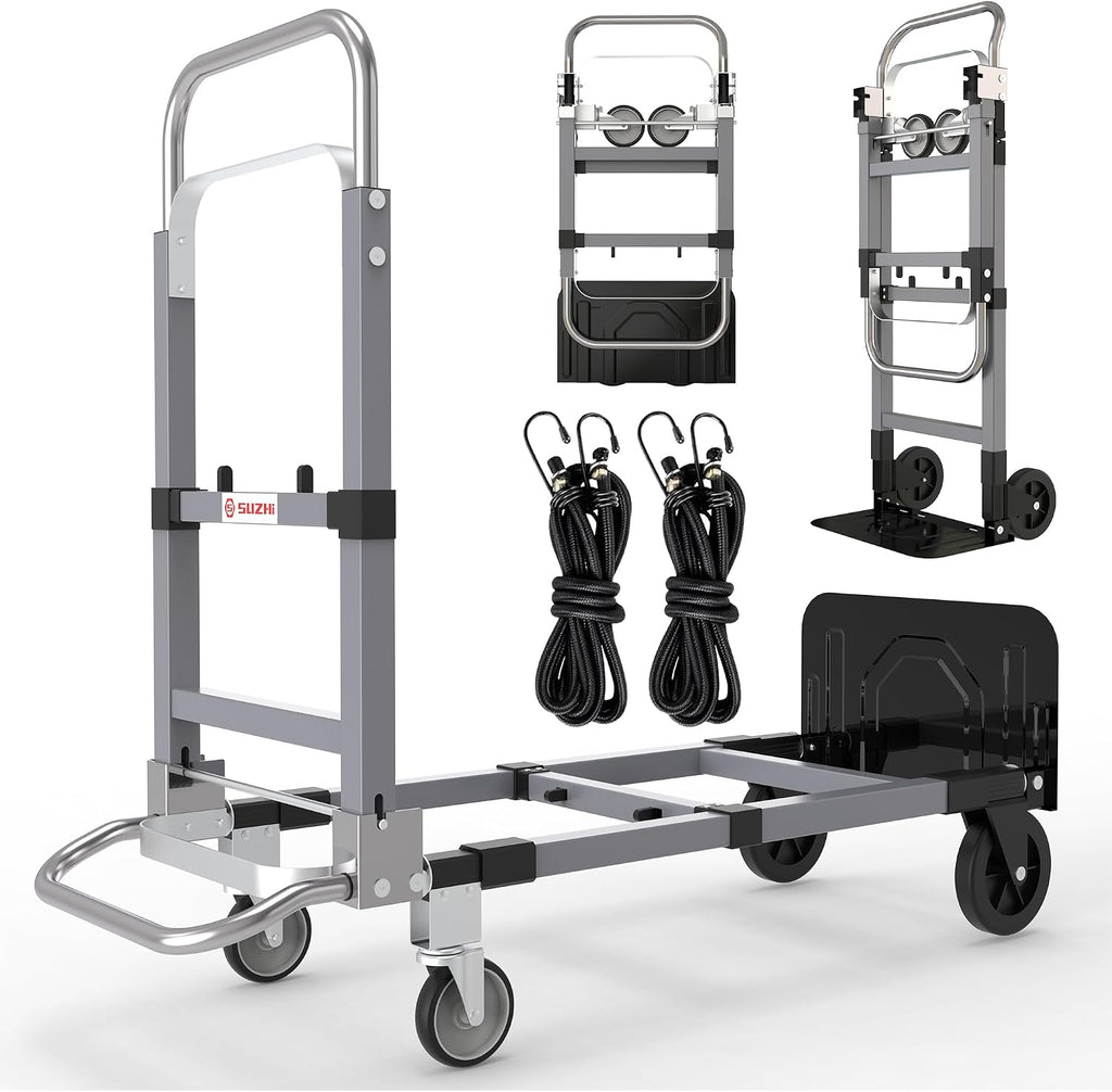 Foldable Hand Truck Moving Dolly Cart with 4 Wheels, 500 Lbs Load,2 Straps, Pre-Assembled, Save Room, Easy Folding