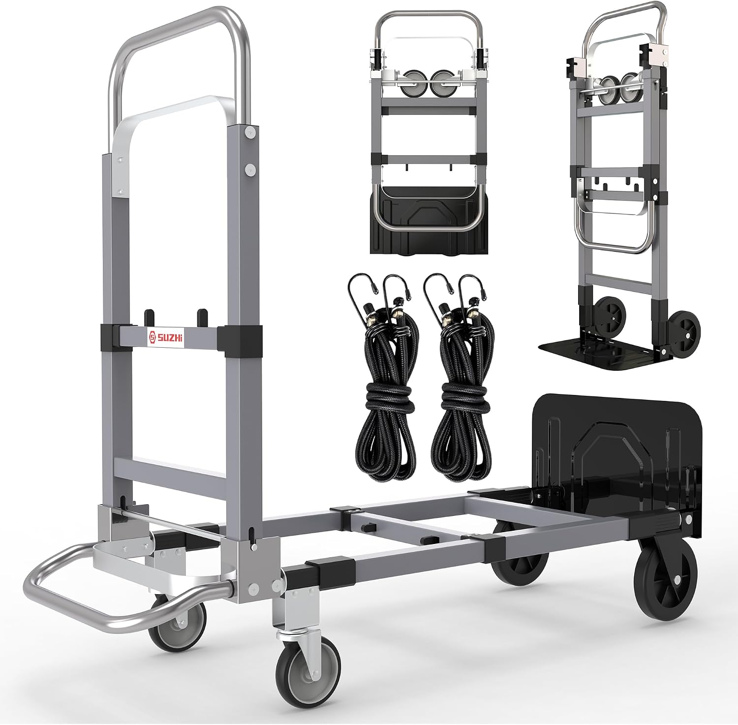 Foldable Hand Truck Moving Dolly Cart with 4 Wheels, 500 Lbs Load,2 Straps, Pre-Assembled, Save Room, Easy Folding