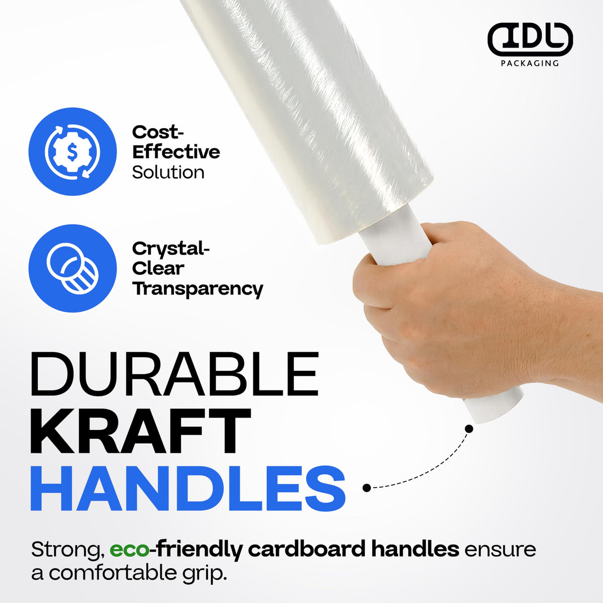 20" x 1000' 80G Hand Stretch Wrap Roll w/Handles - USA-Made