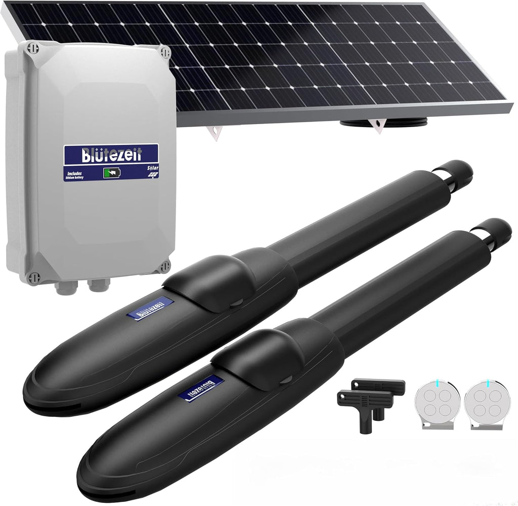 Solar Swing Gate Opener, 1760lb Dual-Arm Operator with Built-in 24V Lithium Battery & 25W Solar Panel, Integrated
