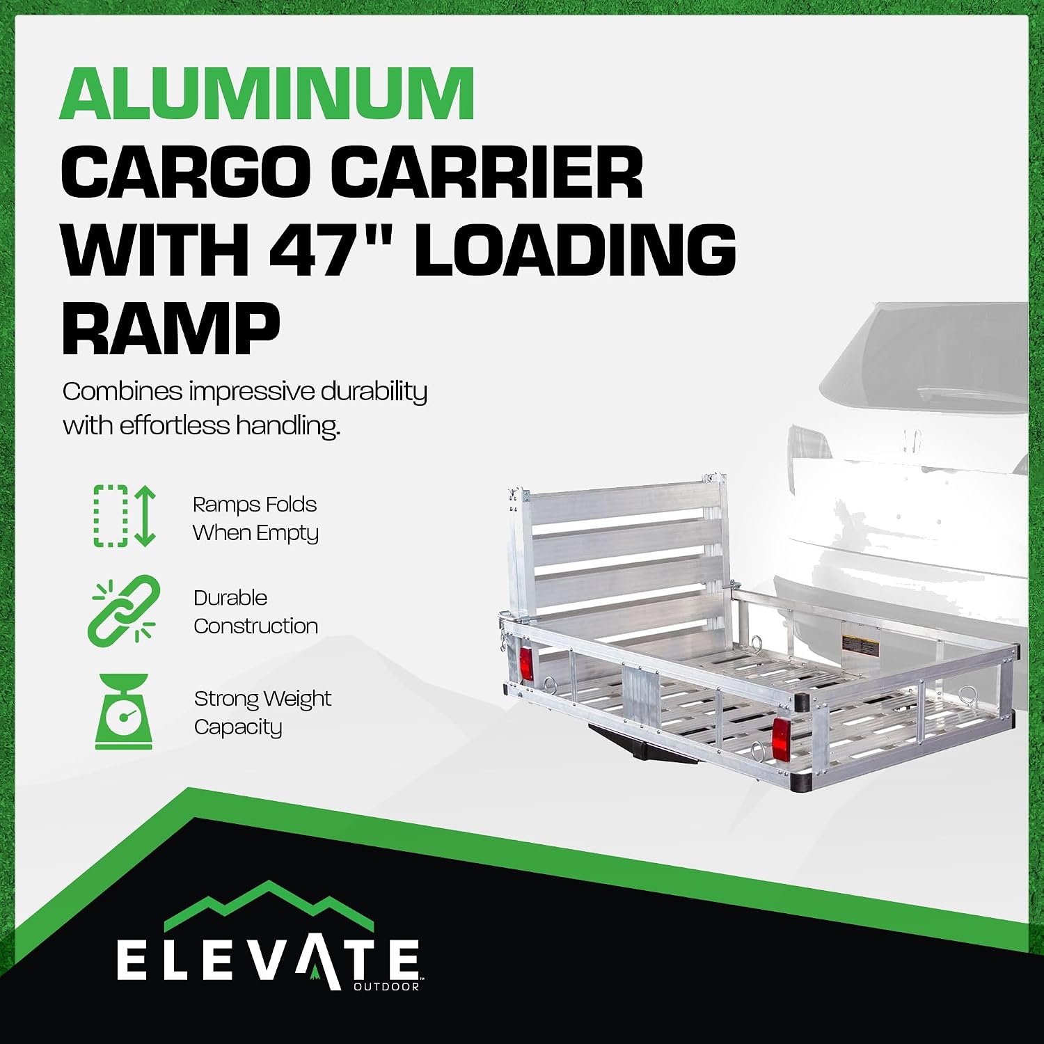 Outdoor Deluxe Cargo Carrier with Folding Loading Ramp, 500 lb Cap