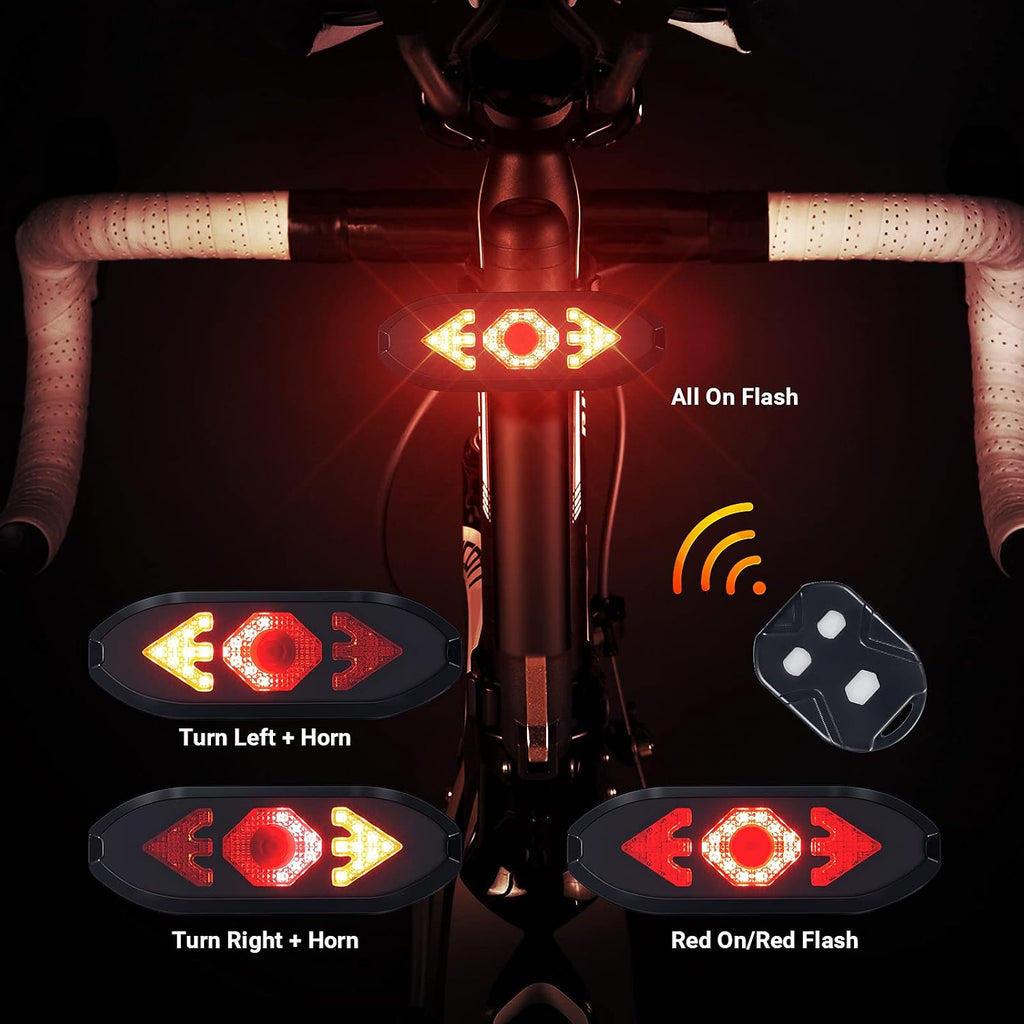 Bike Tail Light with Turn Signals Wireless Remote Control Waterproof Bicycle Rear Light Back USB Rechargeable Ultra