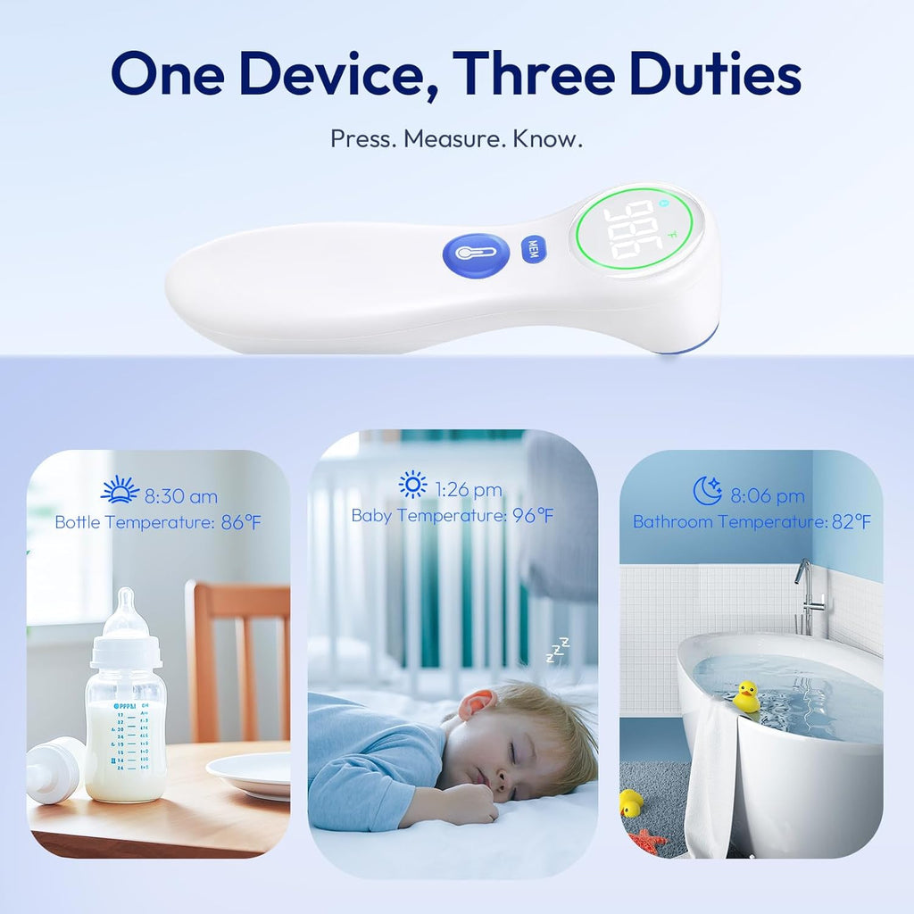 No-Touch Thermometer for Adults and Kids, 1-Second Fast Reading, Color-Coded Fever Alarm, Silent Mode, Object & Room