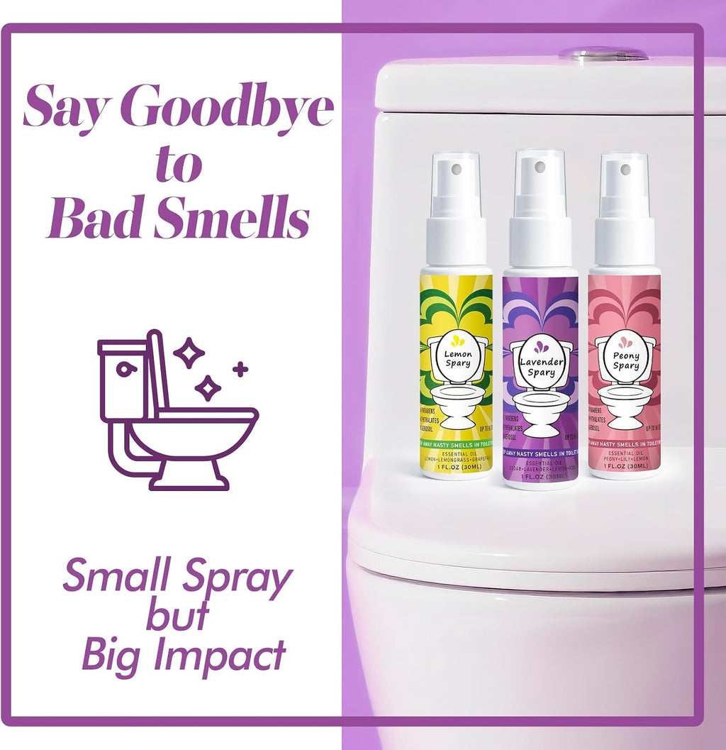 Toilet Spray, 3 Pack Travel Size Variety - Lemon Lavender Peony