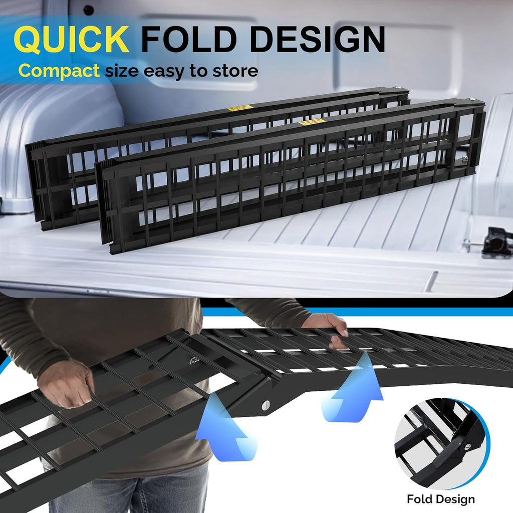 10ft Aluminum Truck Ramps 1200lbs Capacity,2pcs Folding Loading ATV Ramps for Pickup Trucks Bed, Trailer Ramp with