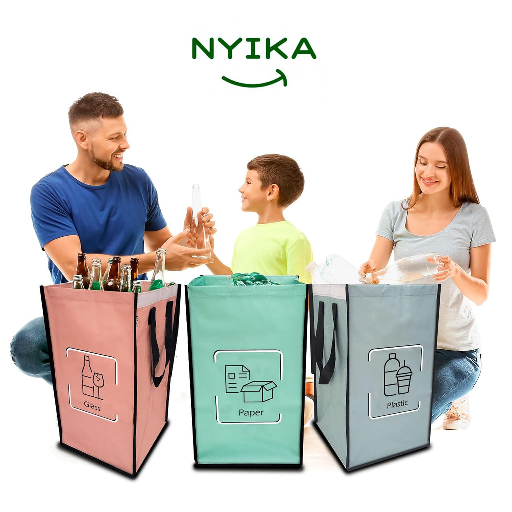 Recycling Organizer - Reusable Recycling Bags - Recycling Sorter - Trash Sorting Bins - 3 Compartment Recycle - Pack