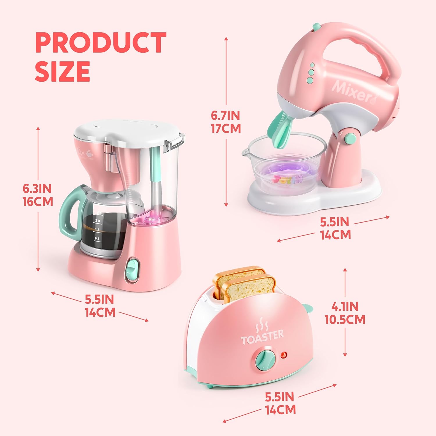 Play Kitchen Toys, Pretend Food Kitchen Accessories Girls Toy with Coffee Maker, Mixer, Toaster with Realistic