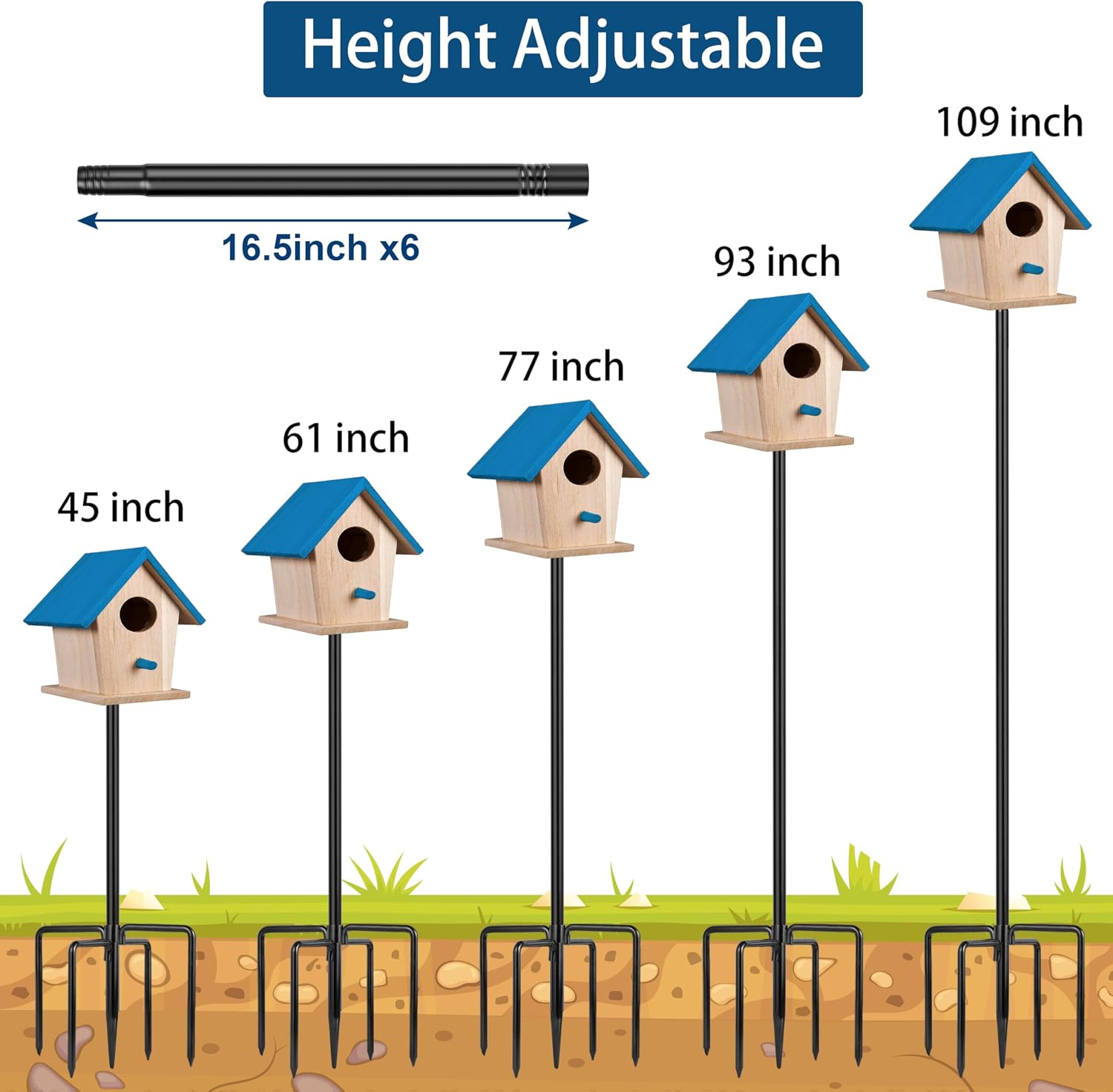 Bird Feeder Pole, 109 Inch Heavy Duty Bird House Pole Kit for Outdoors, with 5-Prong Base Feeding Station for Wild