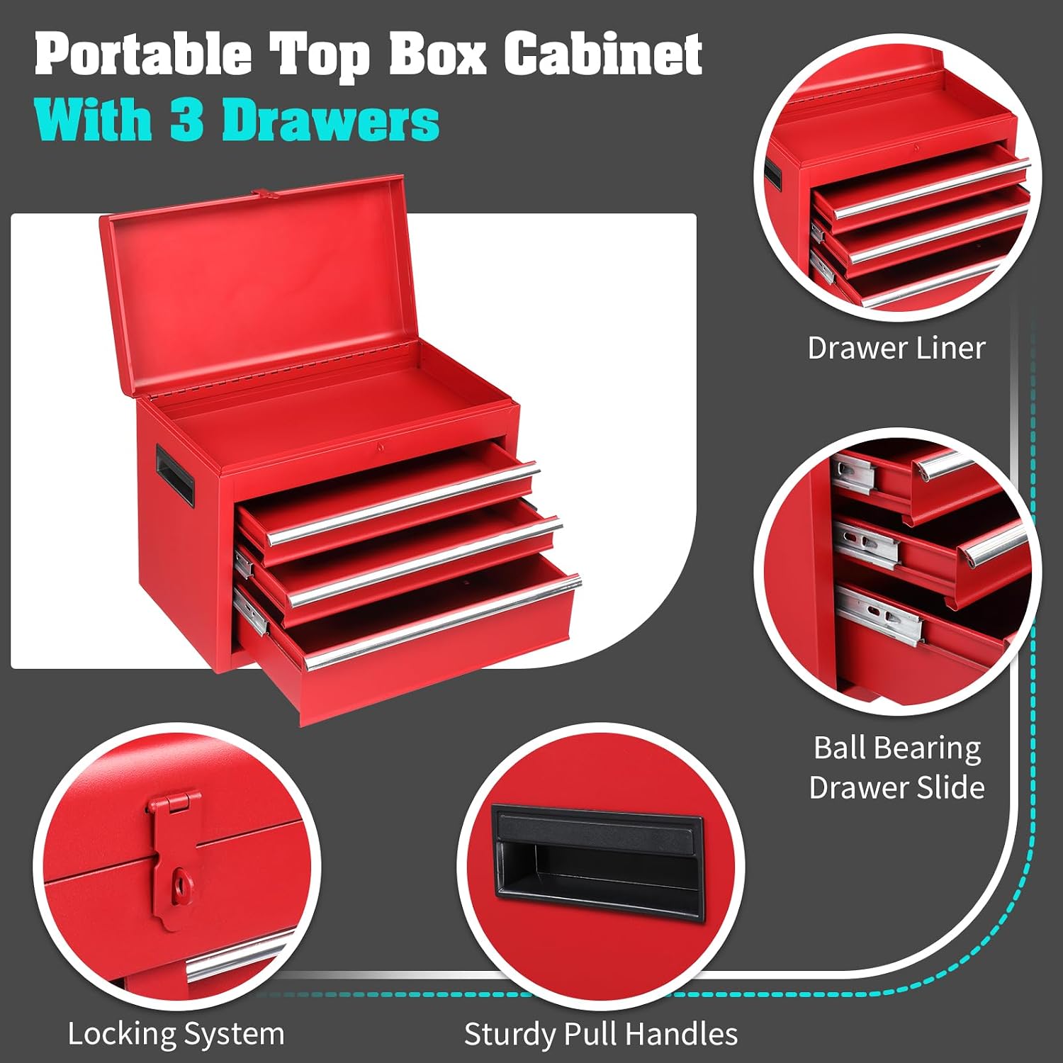 Rolling Tool Cart Utility Cart on Wheels, Heavy Duty Tool Chest Storage Tool Box Cart, Industrial Mechanic Service