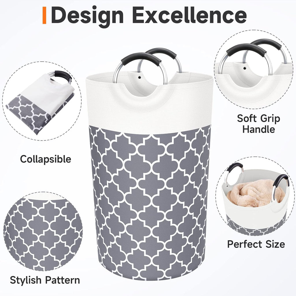 Large Laundry Basket 82L Tall Collapsible Hamper with Handles for Dorm Grey | Freestanding Laundry Hamper, Waterproof