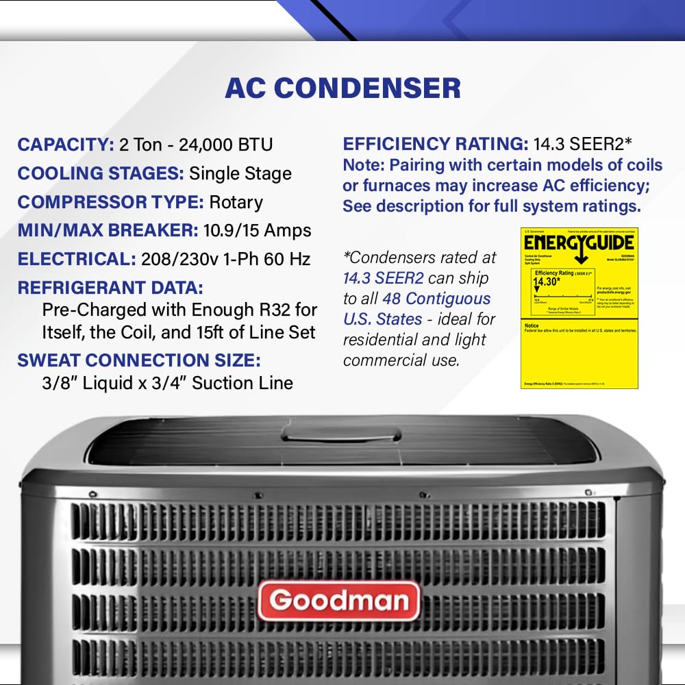 Goodman 2 Ton 14.3 SEER2 Mobile Home Air Conditioner Unit & Coil