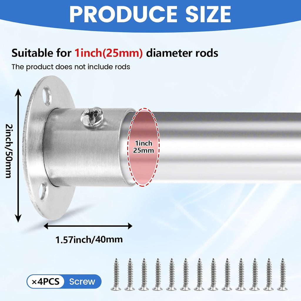 Geesatis 4Pack Stainless Steel Pole Sockets Flange Rod Holder (Fit 1")