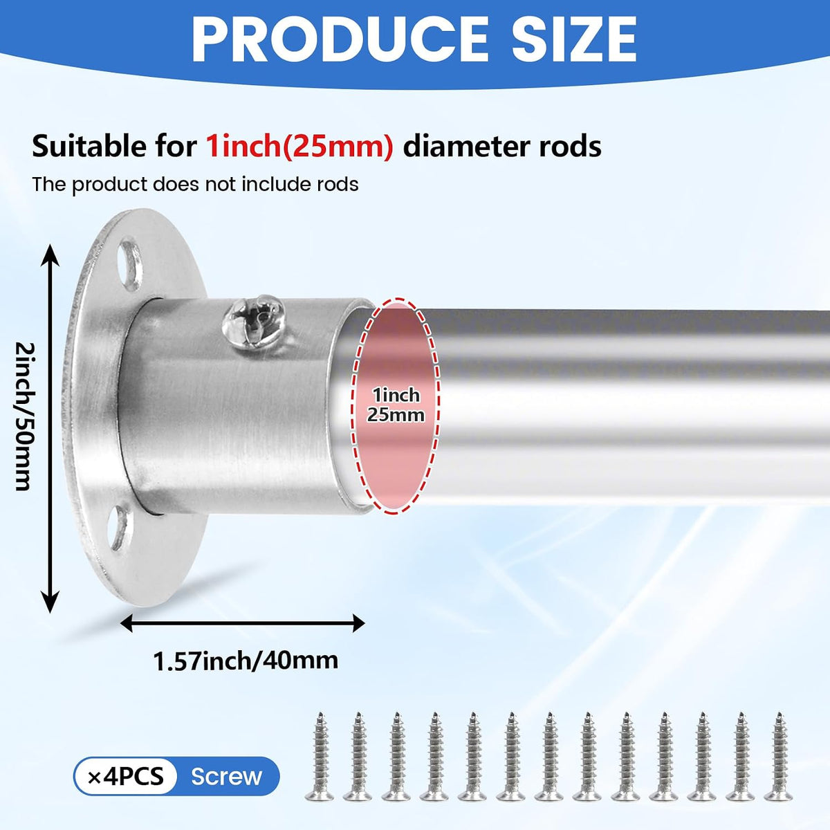 Geesatis 4Pack Stainless Steel Pole Sockets Flange Rod Holder (Fit 1")