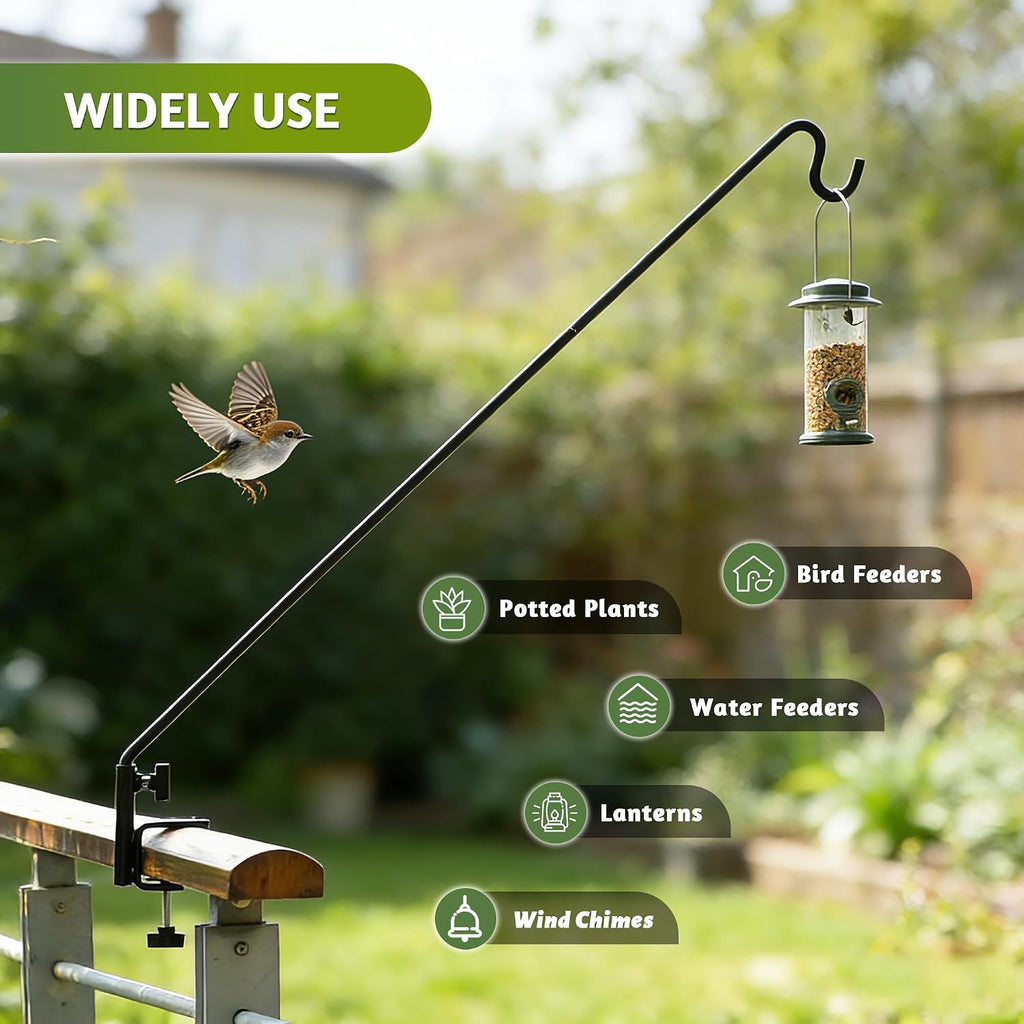 Heavy Duty Deck Hook, Extensible and Adjustable Deck Hook with 2" Non Slip Horizontal Clamp for Hanging Bird Feeder
