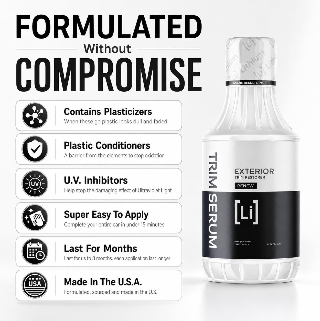Trim Serum- Plastic Restorer for Cars- Restores Even the Most Damaged Plastic, Rubber, and Vinyl - Black Trim
