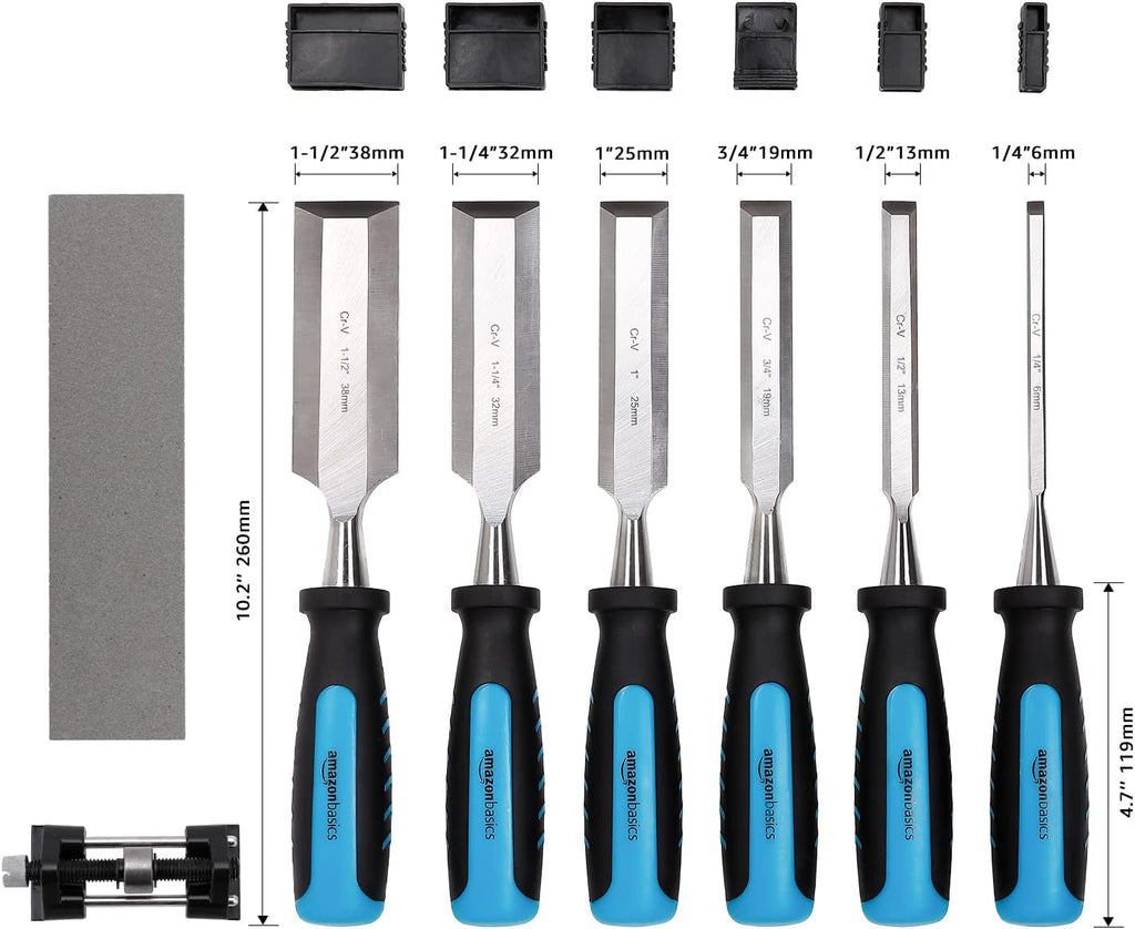 8-Piece Wood Chisel Set for Woodworking, with Honing Guide, Sharpening Stone and Storage Case, 1/4" - 1-1/2"