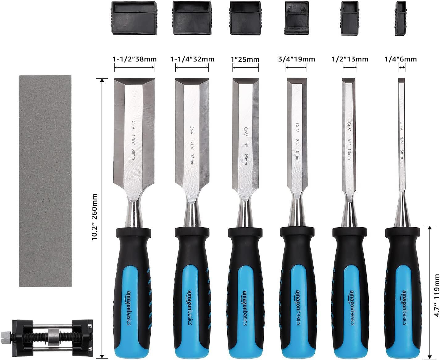 8-Piece Wood Chisel Set for Woodworking, with Honing Guide, Sharpening Stone and Storage Case, 1/4" - 1-1/2"