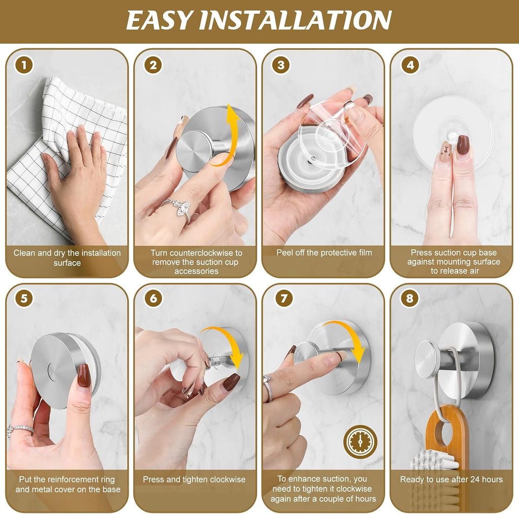 BKV Suction Cup Hooks for Shower,Brushed Nickel,6 Pack