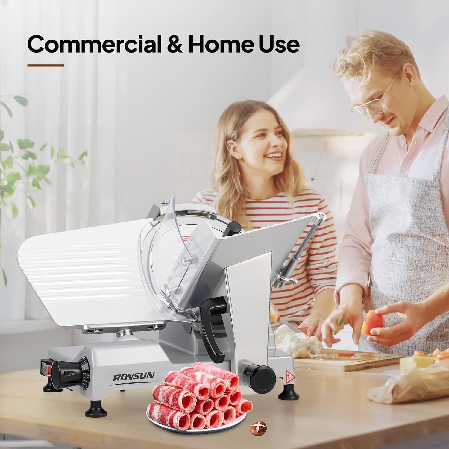 Commercial Meat Slicer,10inch 300W Electric Deli Slicer Machine with Upgraded Carbon Steel Blade, Frozen Food Slicer