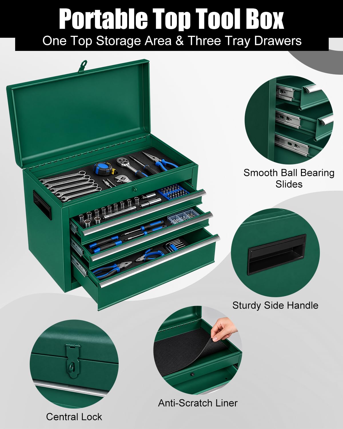 4-Drawer Rolling Tool Chest, 2-in-1 Storage Toolbox, Army Green