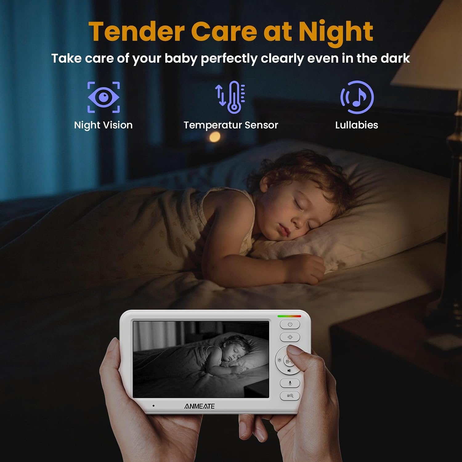 5" HD Video Baby Monitor with Camera and Audio | No WiFi, 48H Battery Life,720P Remote Pan Tilt Zoom, Two-Way Talk
