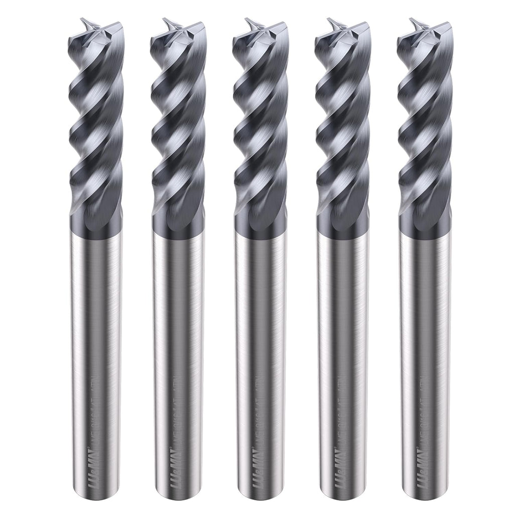 LU&MN Carbide Square End Mill, 4 Flute, 3/16", 5 Piece