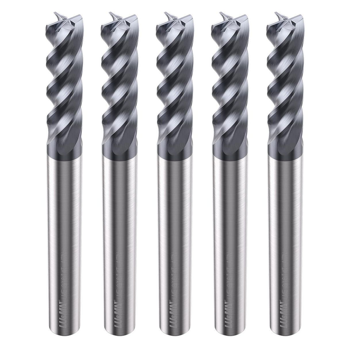 LU&MN Carbide Square End Mill, 4 Flute, 3/16", 5 Piece