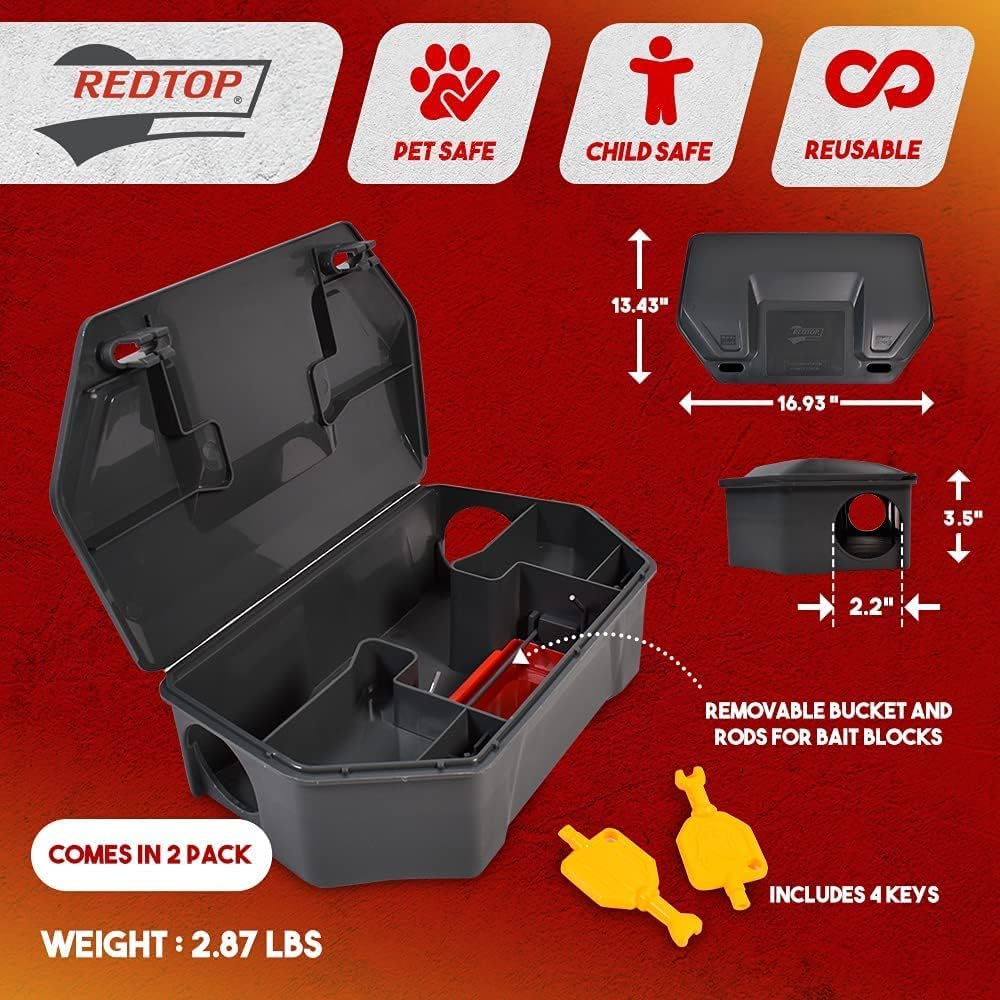 Rat Bait Station Outdoor with Key, Tamper-Resistant Rodent Bait Station, Weather-Resistant Outdoor Bait Box for
