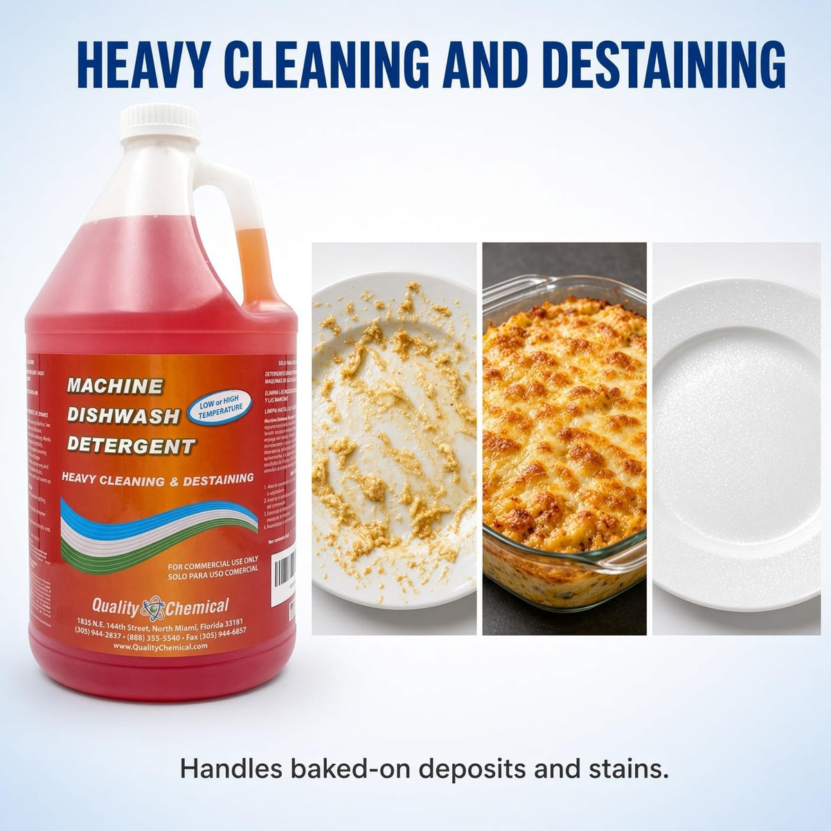 Machine Dishwash Detergent – Low or High Temp Commercial Dishwasher Detergent, Heavy Cleaning and Destaining – 128 oz