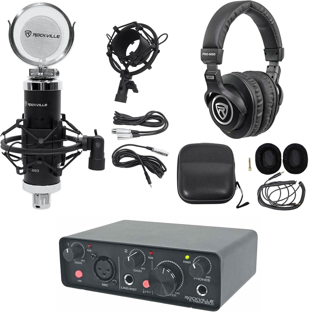 R-TRACK SOLO USB-C Audio Interface Bundle with RCM03 Mic, PRO-M50 | 24-Bit/192kHz, 2-In/2-Out, XLR/Hi-Z/TRS Inputs