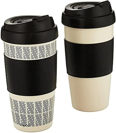 Reusable, Insulated Double Wall Travel Mugs 16-ounce White/Black, 2 Count ( Pack of 1)